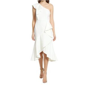 Vince Camuto One Shoulder Ruffle High Low Cocktail Dress, Ivory Size‎ 0